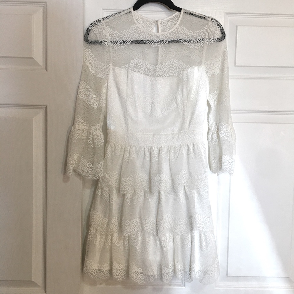 Bebe lace white ruffle dress